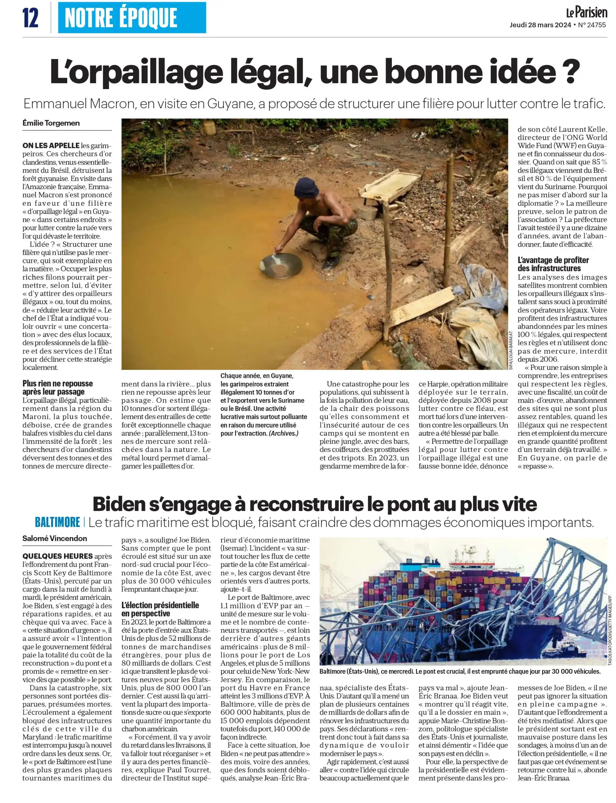 Le Parisien - 28 mars 2024 - L'orpaillage légal, une bonne idée ?
