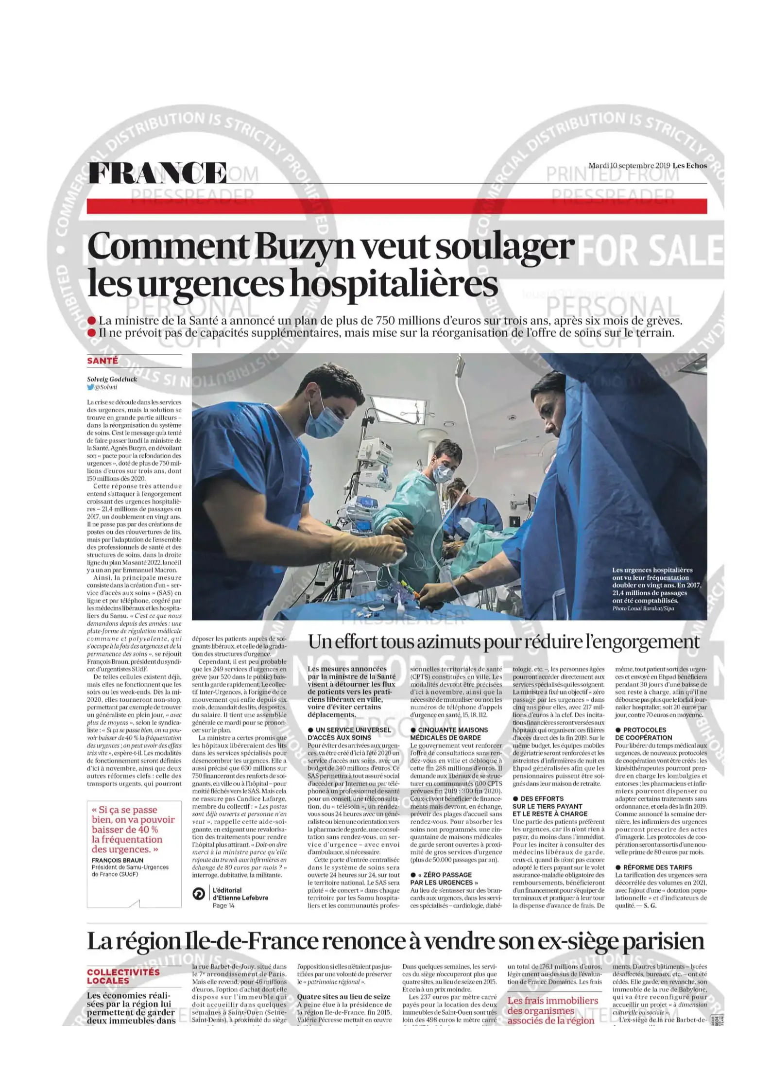 Les Echos - 10 septembre 2019 - Comment Buzyn veut soulager les urgences hospitalières